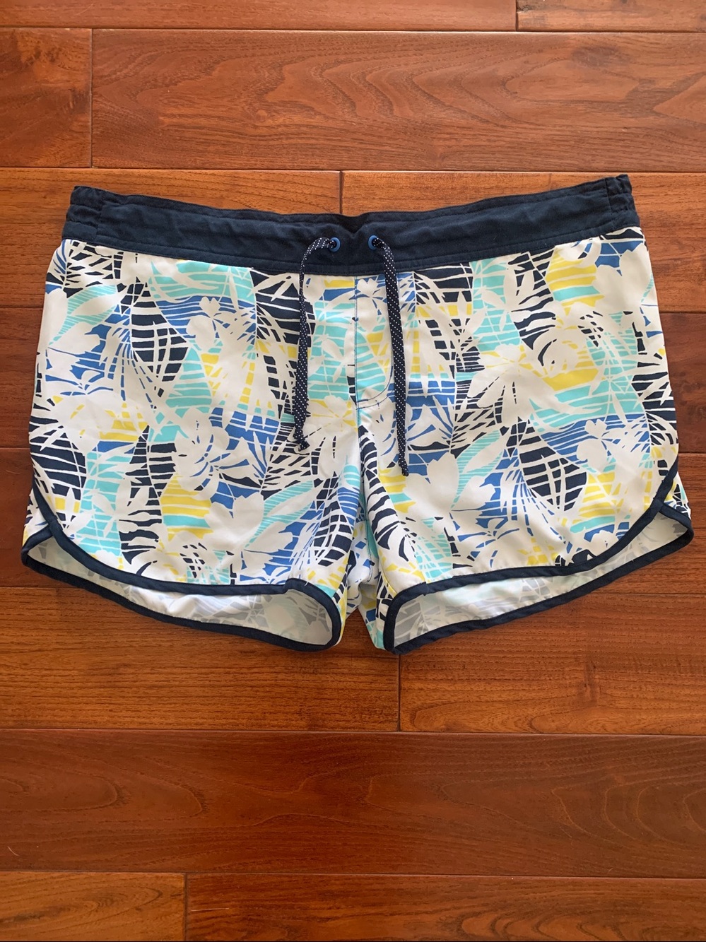 Columbia Women's Floral Athletic Shorts - Navy, White, Yellow, Light Blue